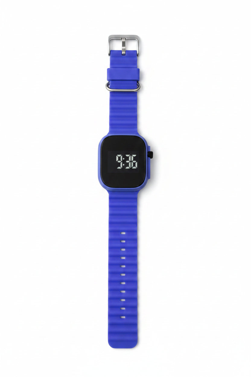 Blue Silicone Rubber Digital Smart Watch 0X8 - Durable & Comfortable