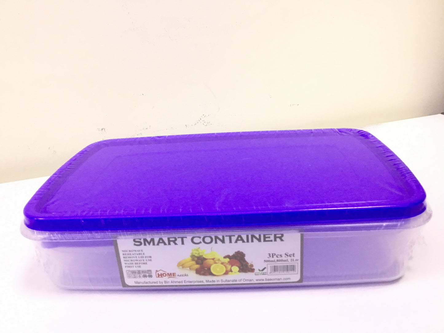 Rectangular Smart Food Container Set- Blue Cover(3pcs) - 500ml, 800ml, 2ltr | Premium Quality - Best Sell Online
