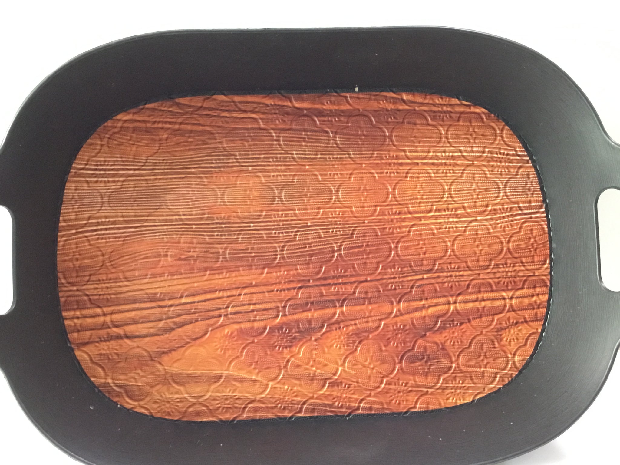 Black-Wooden Design Plastic Tray - NA - 76388-P