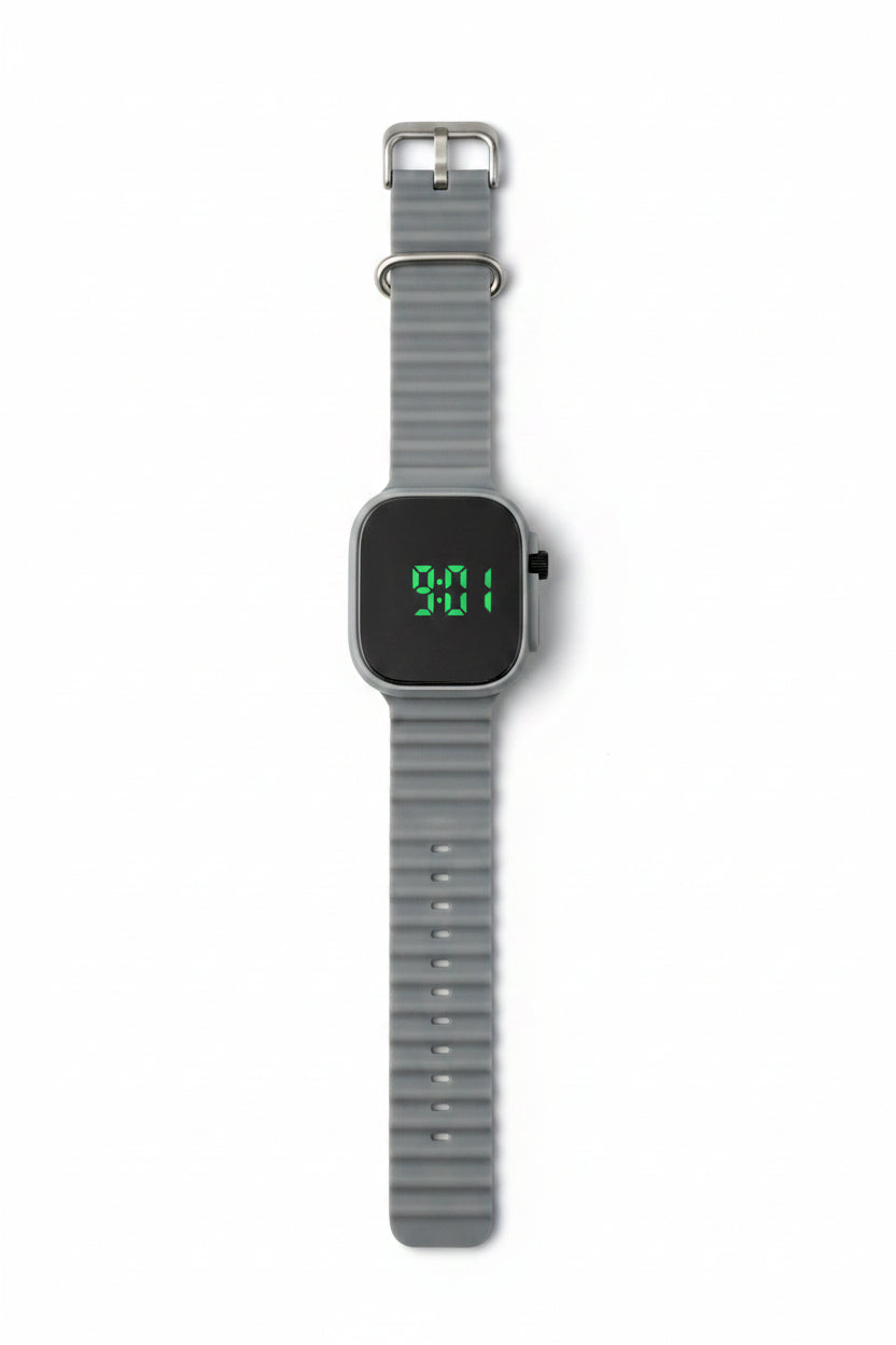 Gray Silicone Rubber Digital Smart Watch 0X7 - Durable & Comfortable