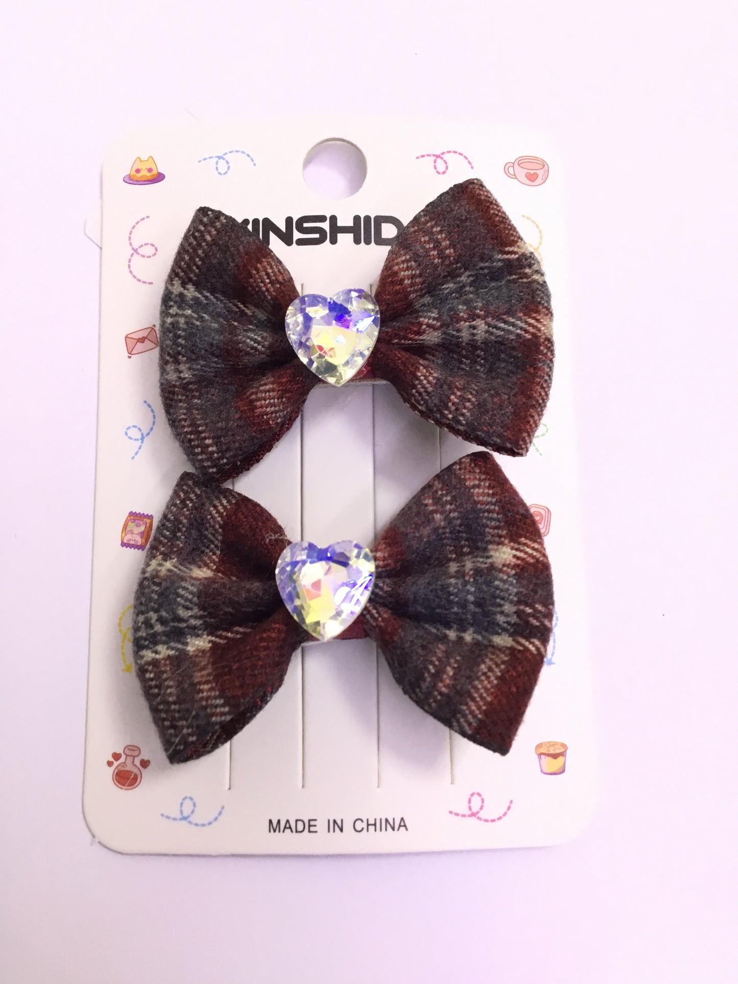 Wine Red Checked Bow Hair Clip Set - GB28480-2012 (2pcs)| Premium Quality | Best Sell Online
