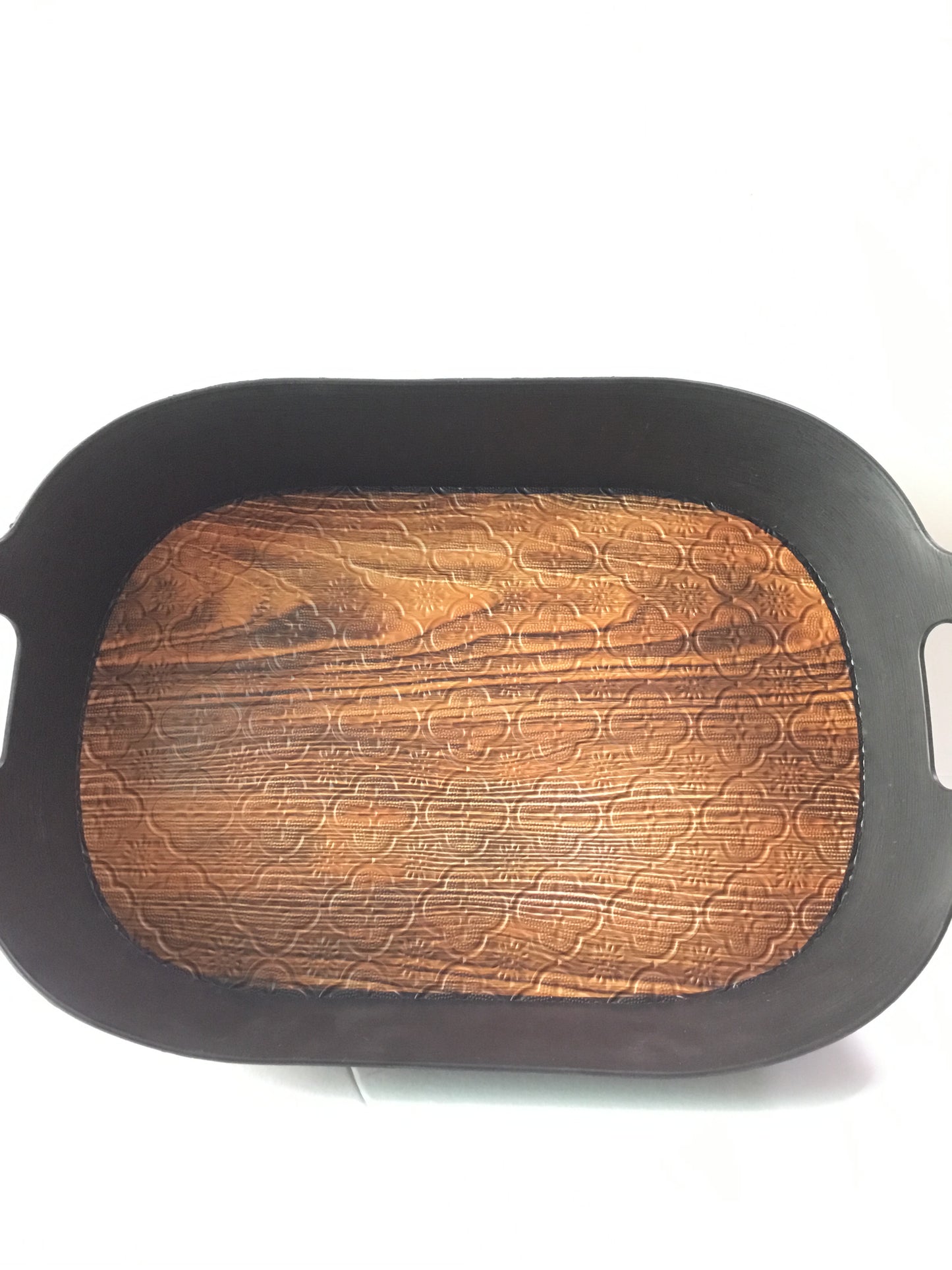 Black-Wooden Design Plastic Tray - NA - 76388-P