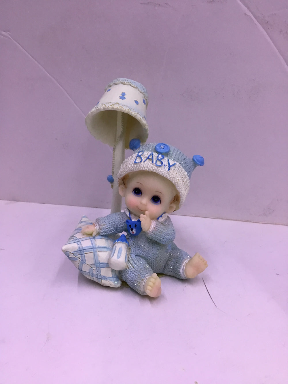 Blue Baby Boy Decorative Figurine with Lamp