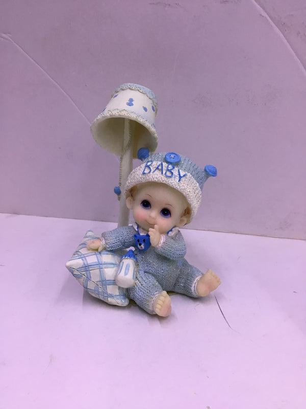 Blue Baby Boy Decorative Figurine with Lamp