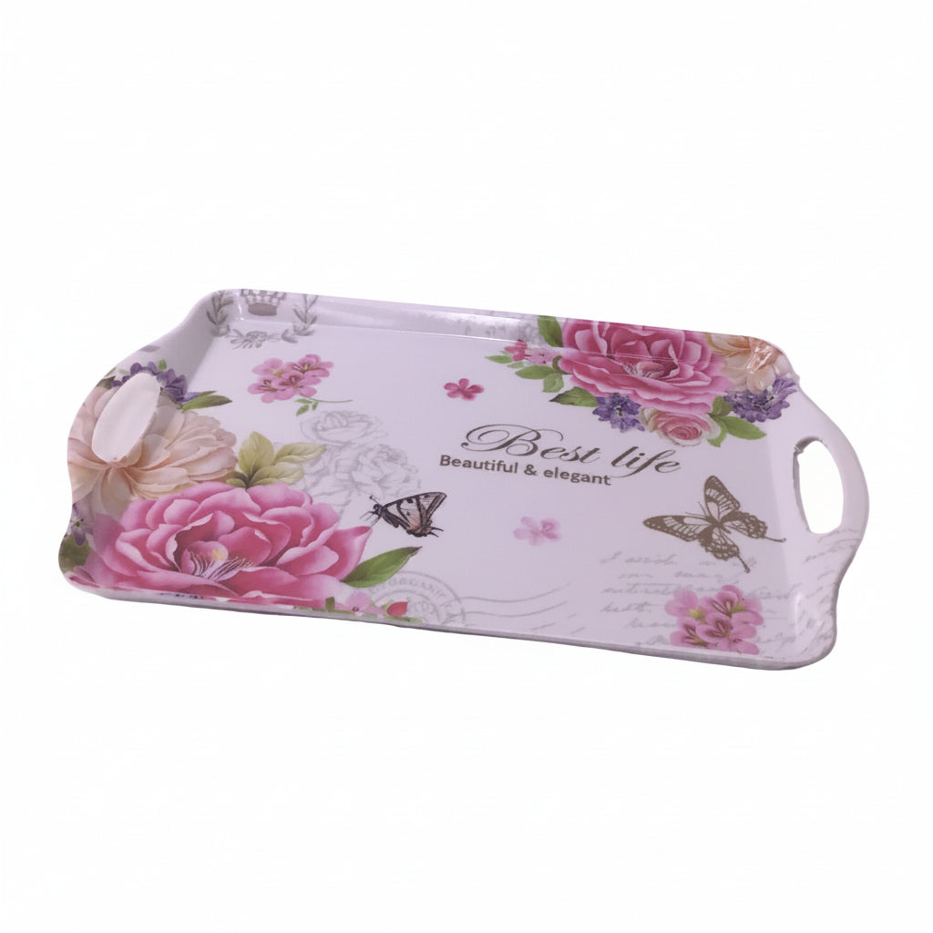 Flowered Rectangular Melamine Tray -002 - NA-76199-P