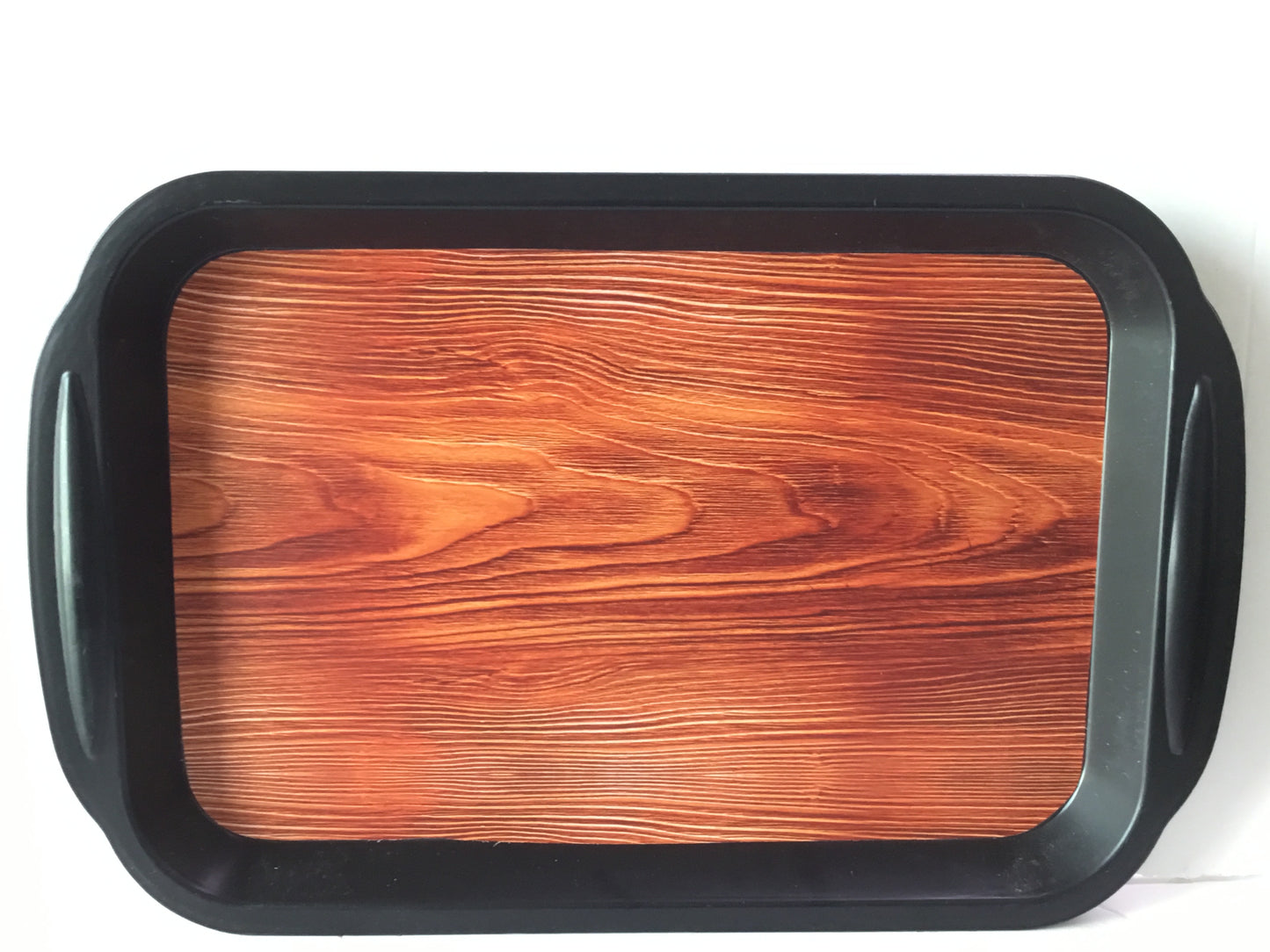 Plastic Wooden Pattern Black Tray - NA - 76320 - P
