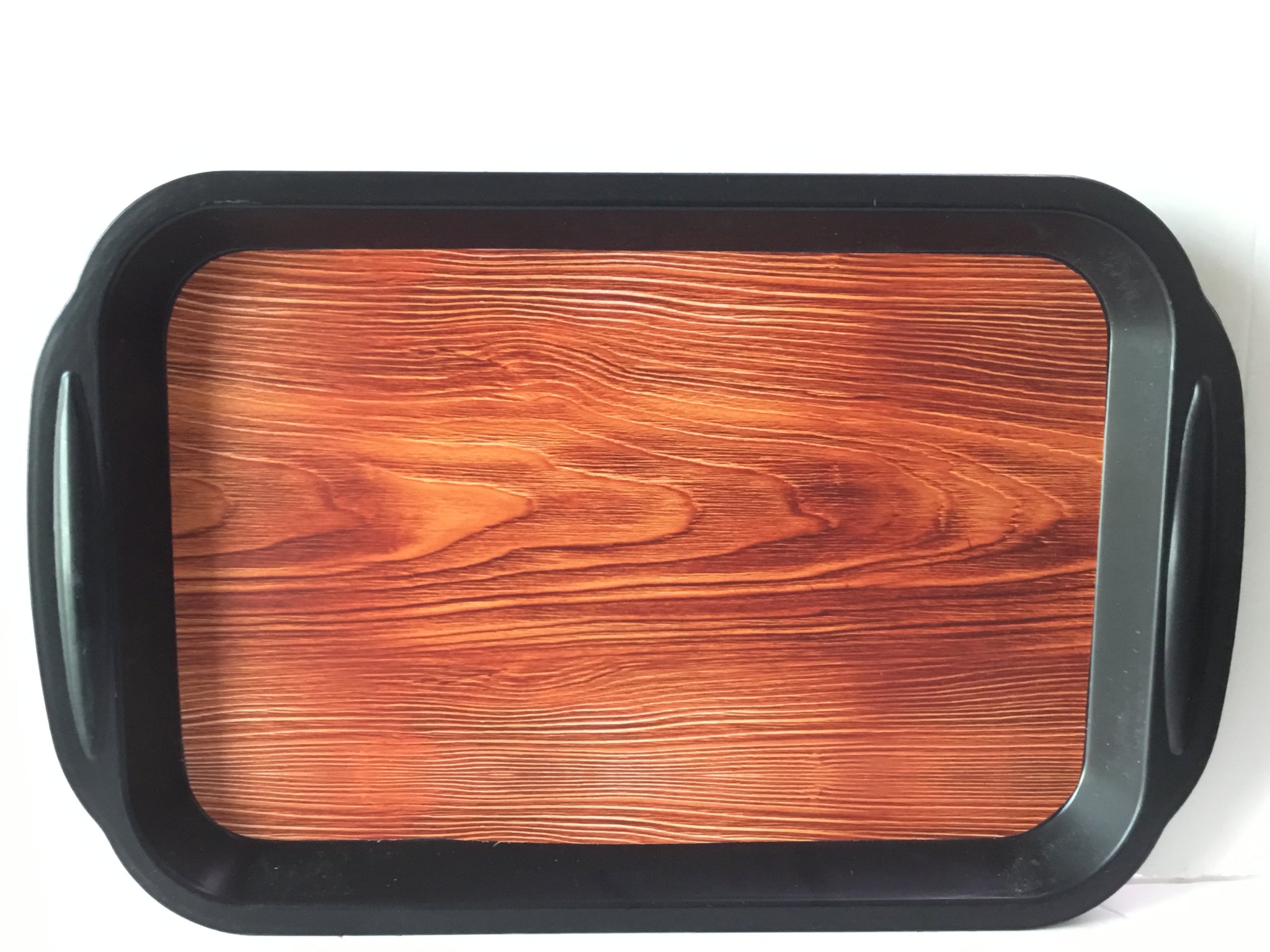 Plastic Wooden Pattern Black Tray - NA - 76320 - P