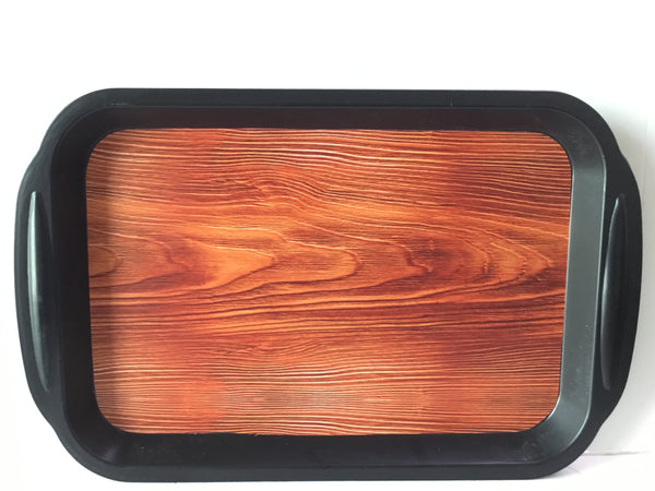 FR Plastic Wooden Pattern Black Tray - NA - 76320 - P