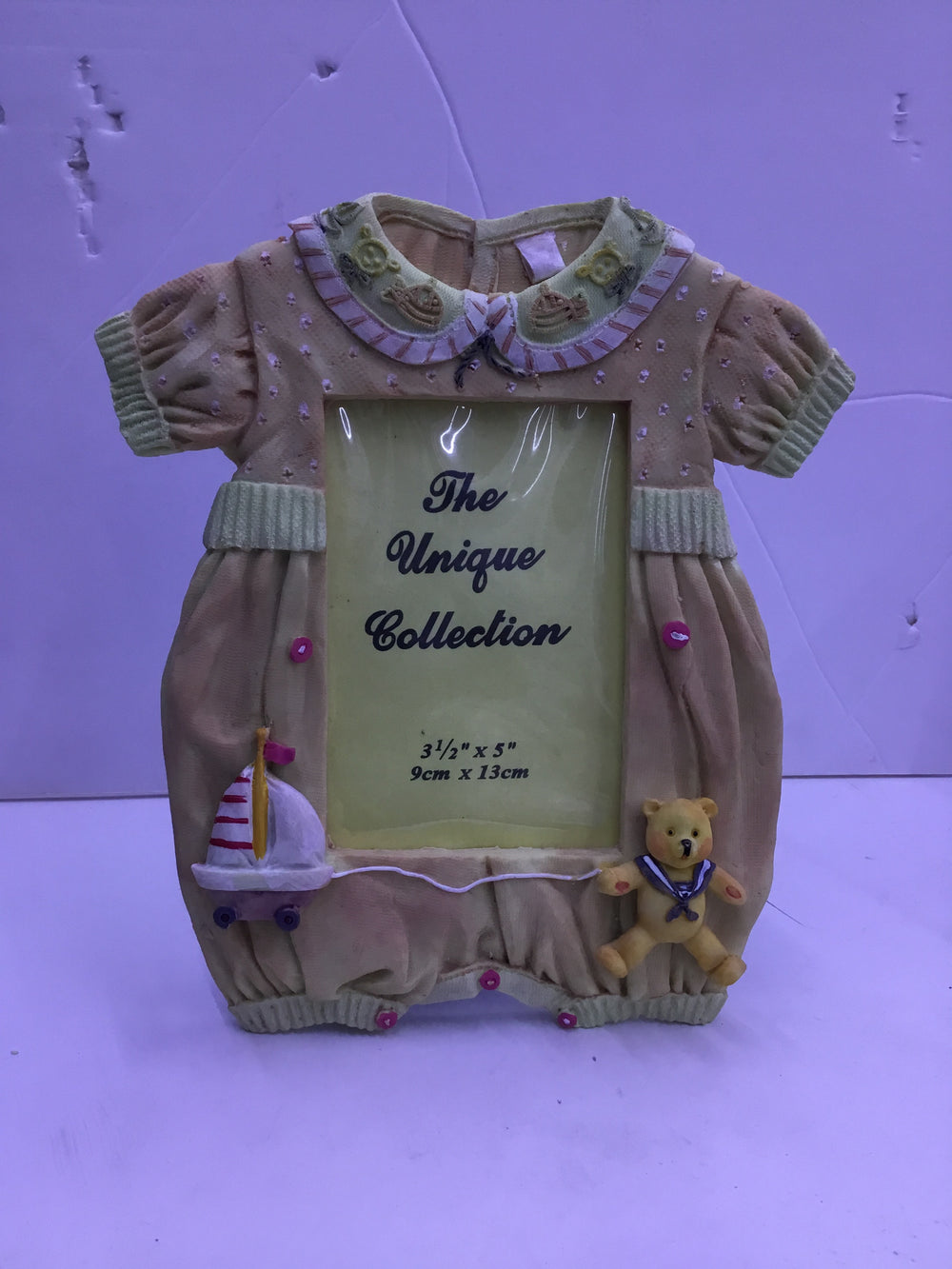 Pink Baby Dress Photo Frame with Teddy Bear & Sailboat