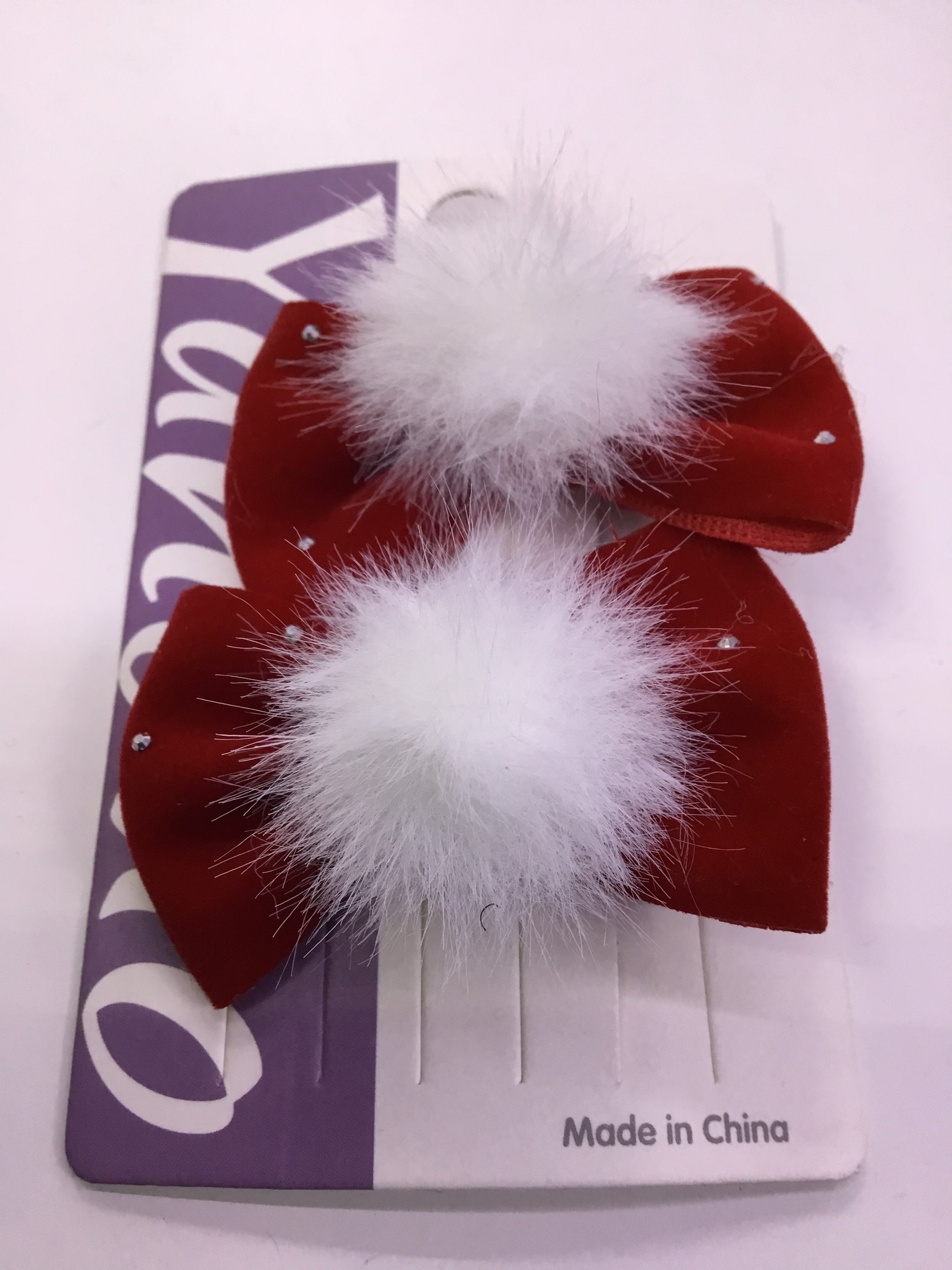 Yandwe Red Velvet Bow Hair Clip with Pom Pom - 08| Premium Quality | Best Sell Online