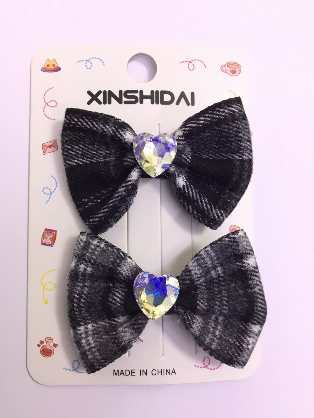Black & White Checked Bow Hair Clip Set - GB28480-2012 (2pcs)| Premium Quality | Best Sell Online