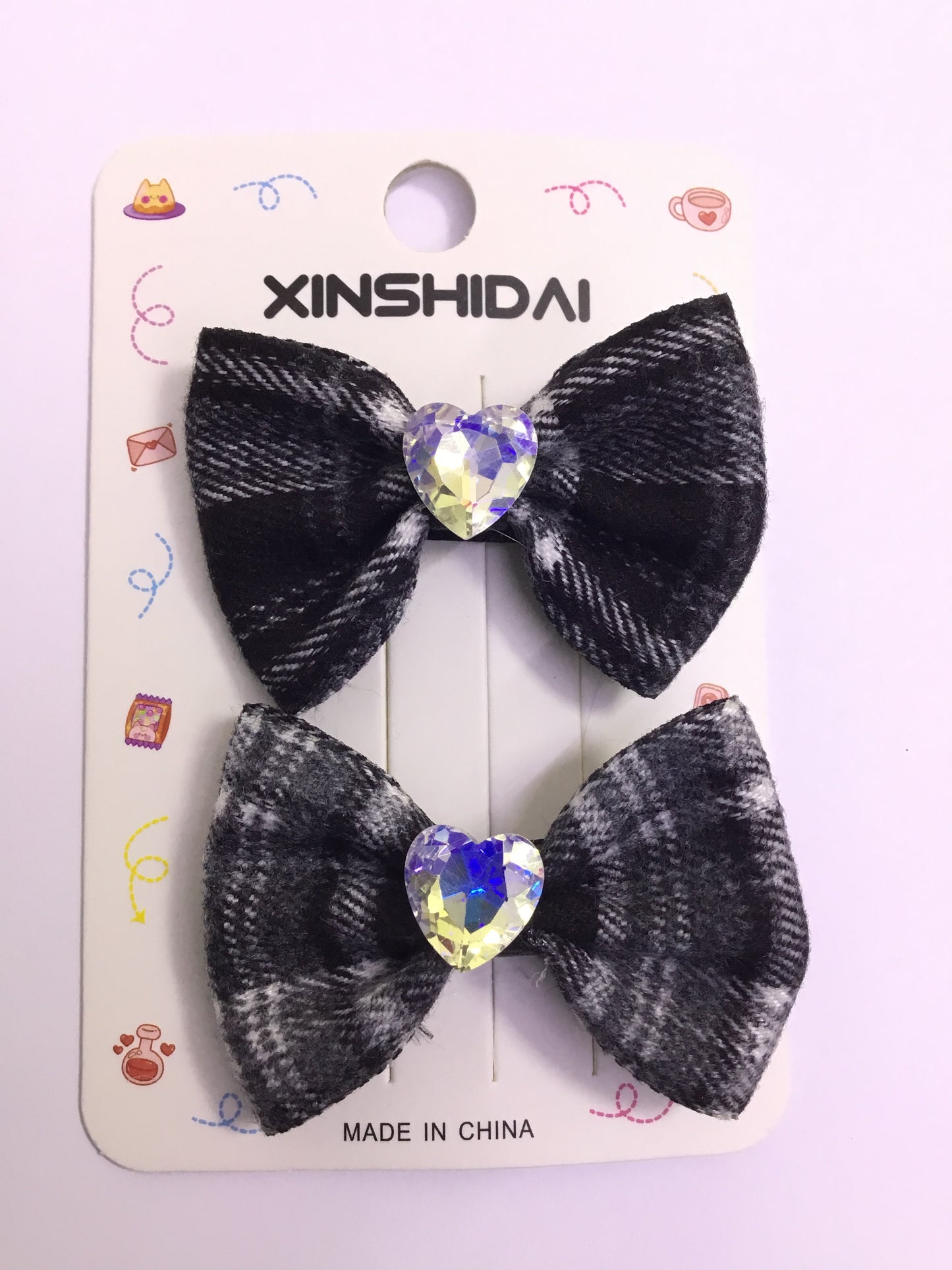 Black & White Checked Bow Hair Clip Set - GB28480-2012 (2pcs)| Premium Quality | Best Sell Online
