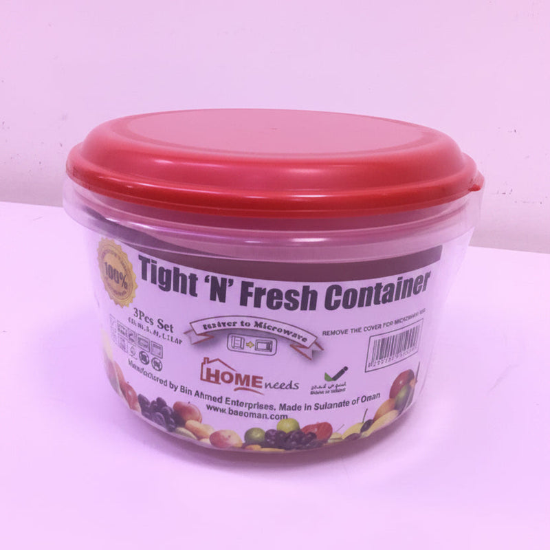 Tight N Fresh Round Container Set- Red Cover (3pcs) - 625ml, 1Ltr, 1.5Ltr | Premium Quality - Best Sell Online