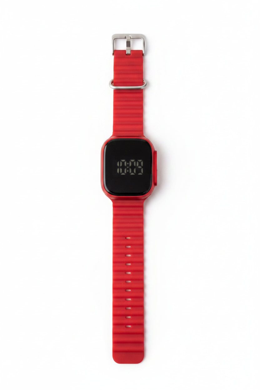 Red Silicone Rubber Digital Smart Watch 0X4 - Durable & Comfortable