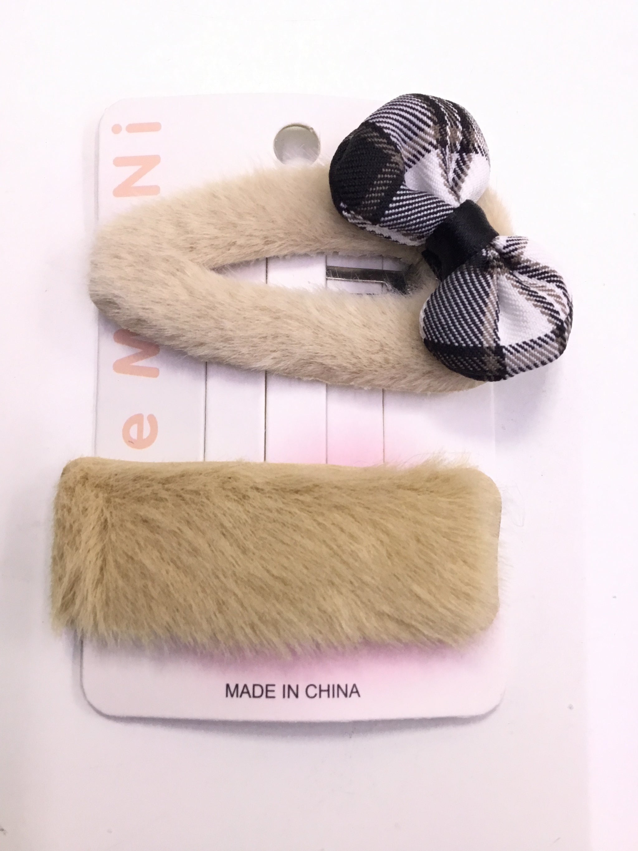 2PCS Plush Hair Clip Set (Checked Black)| Premium Quality | Best Sell Online