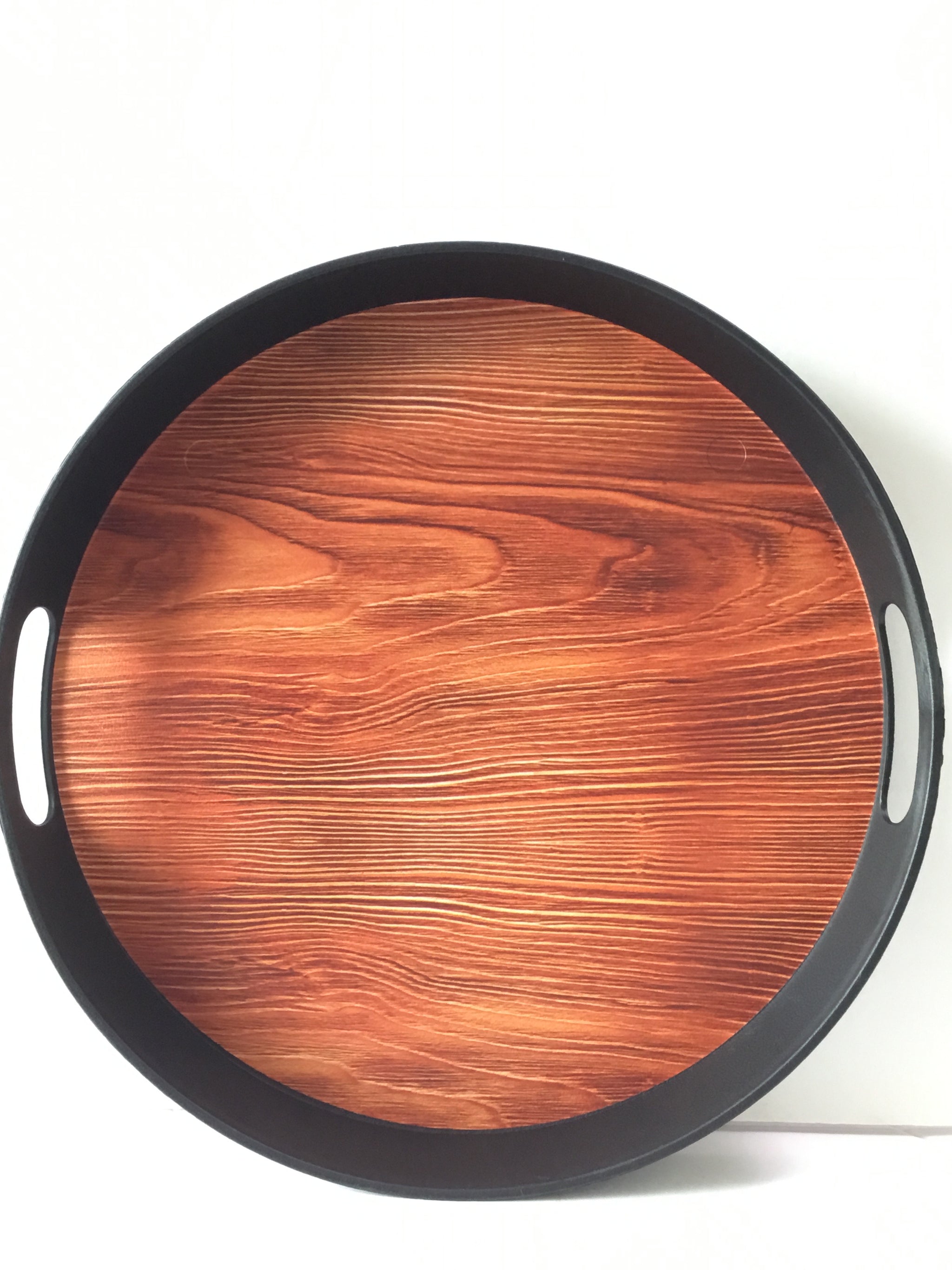 FR Wooden Design Black Plastic Tray(Round) - NA - 76323 - P