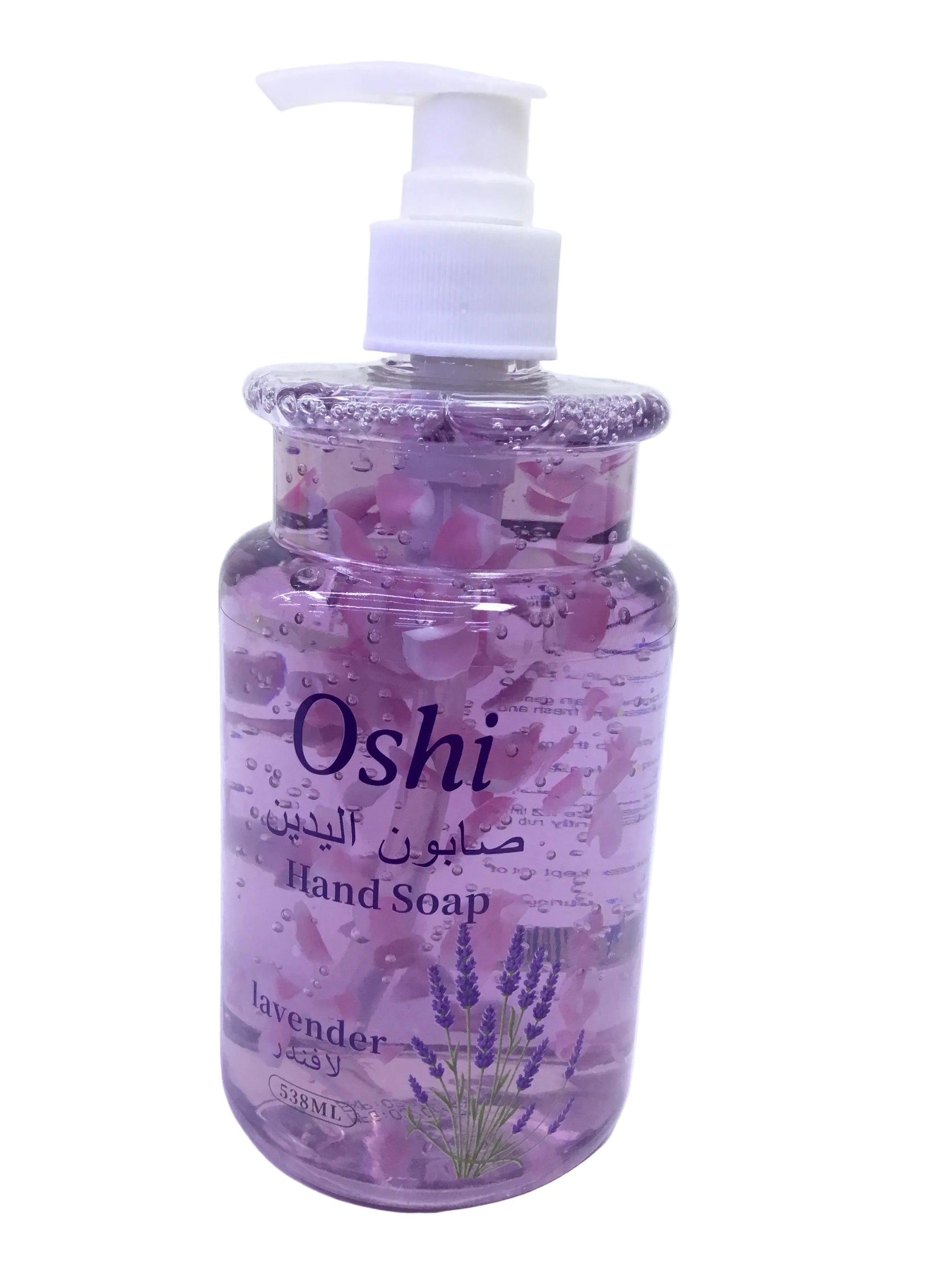 Oshi hand soap bottle with floral design on a white background