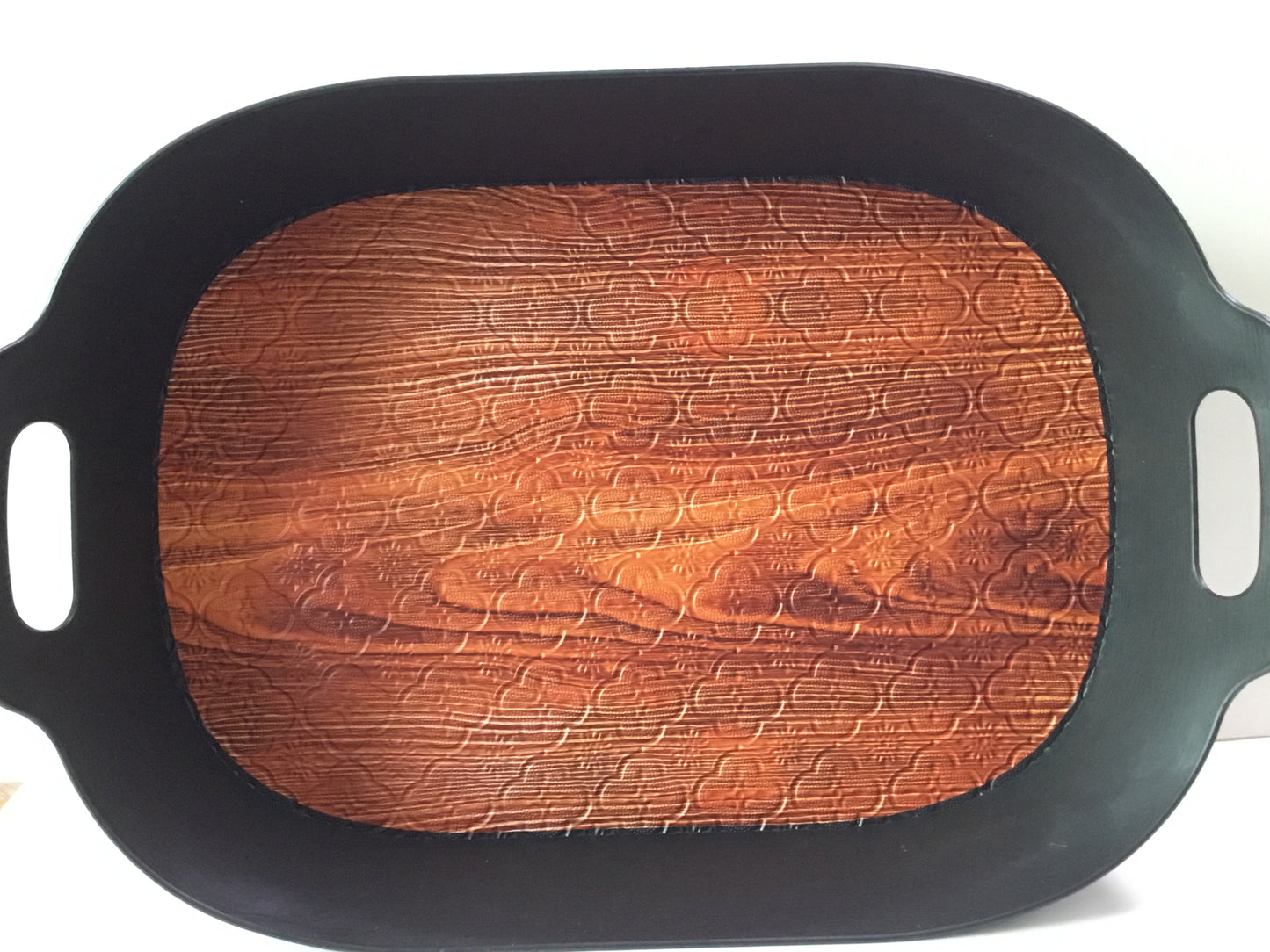 Black Wooden  Design Plastic Tray - NA - 76302 - P