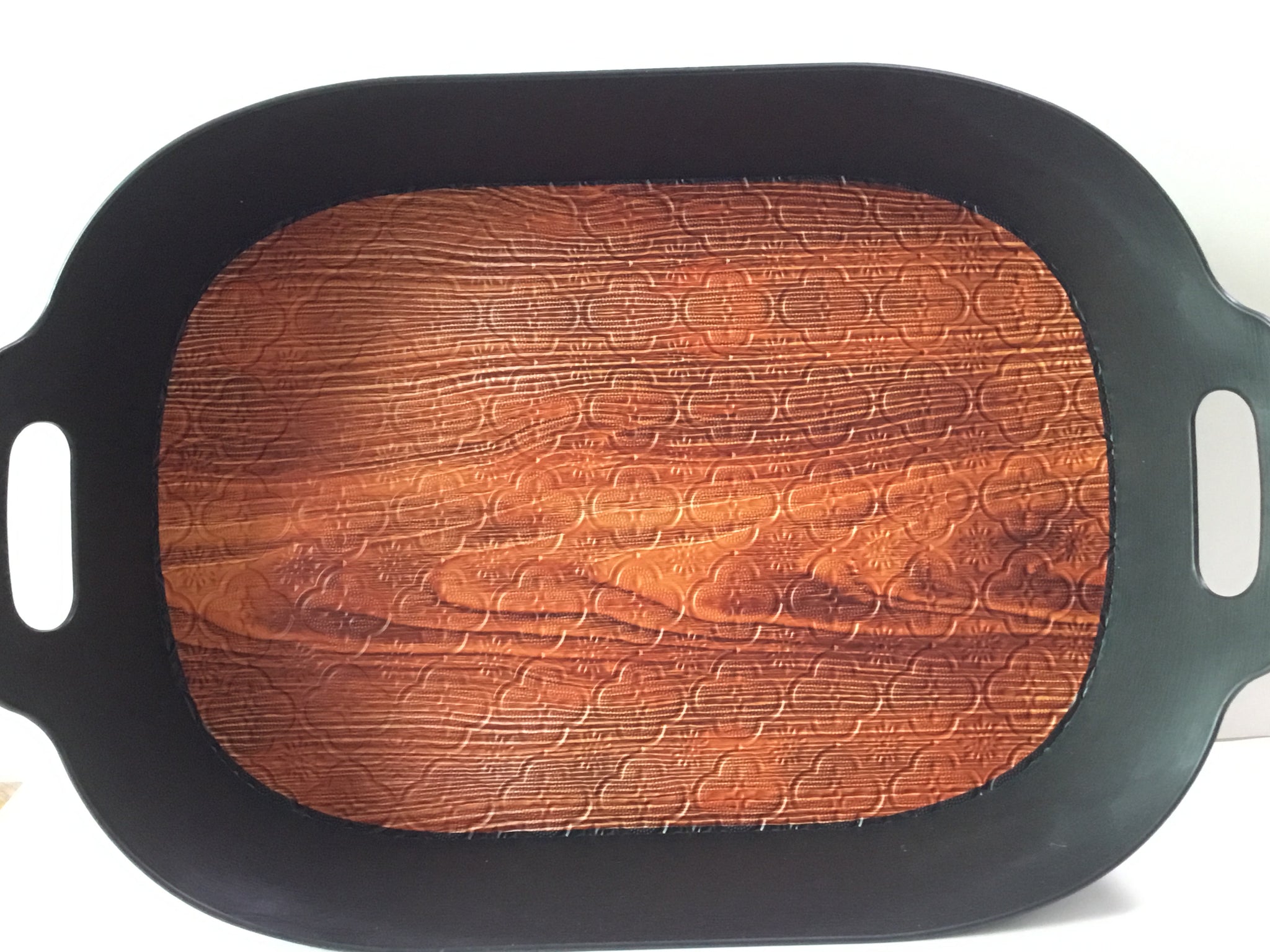 Black Wooden  Design Plastic Tray - NA - 76302 - P