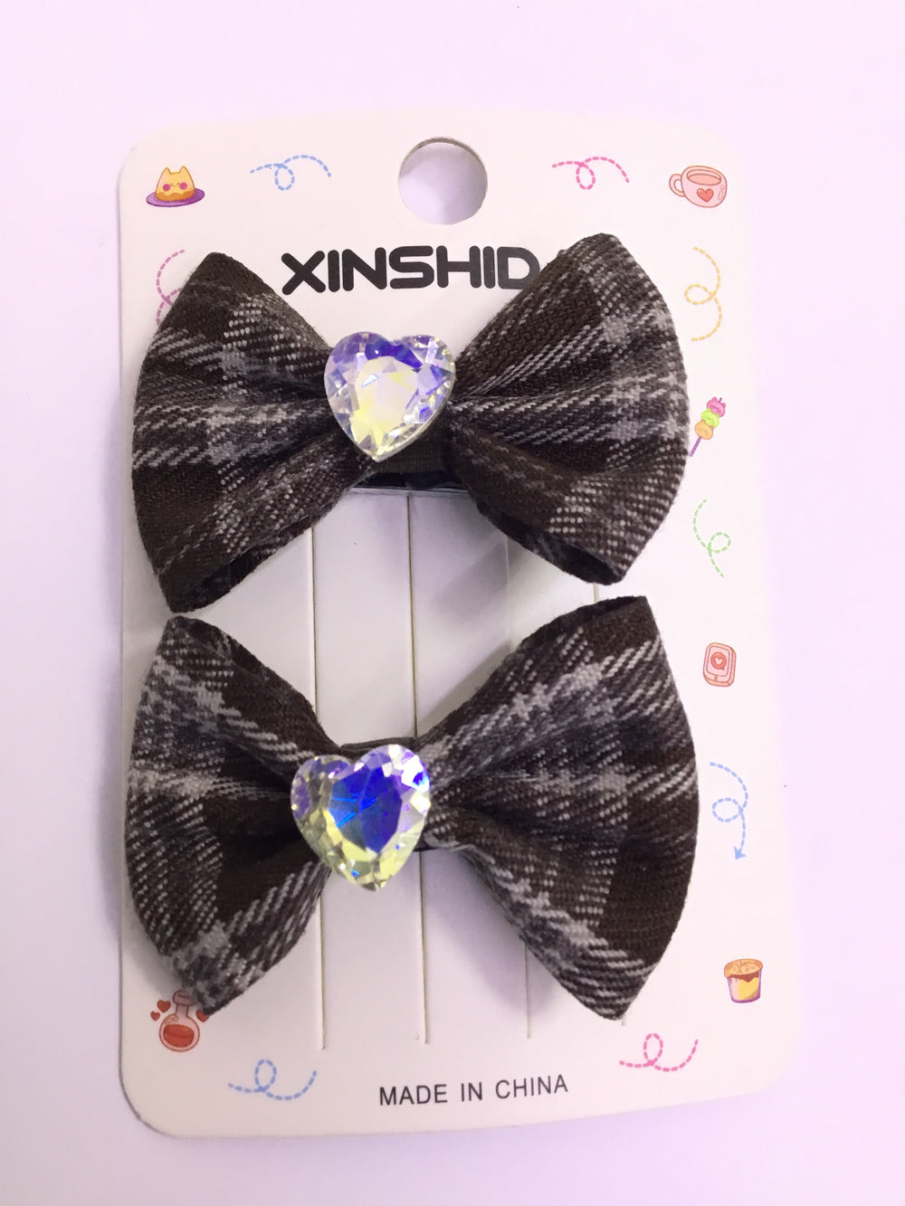 Gray & Brown Checked Bow Hair Clip Set - GB28480-2012 (2pcs)| Premium Quality | Best Sell Online