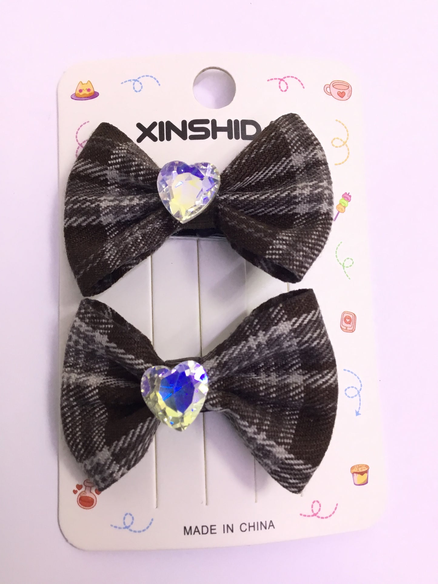 Gray & Brown Checked Bow Hair Clip Set - GB28480-2012 (2pcs)| Premium Quality | Best Sell Online