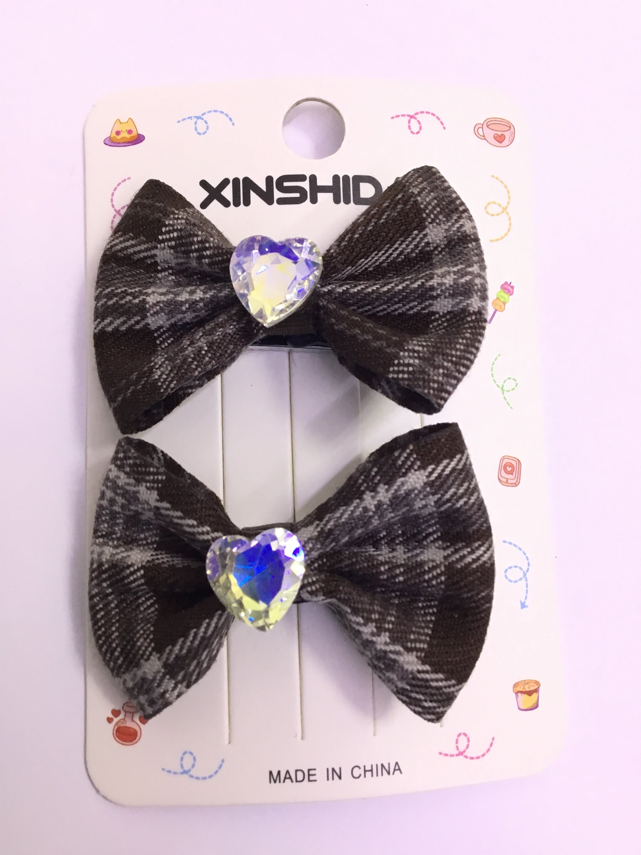 Gray & Brown Checked Bow Hair Clip Set - GB28480-2012 (2pcs)| Premium Quality | Best Sell Online