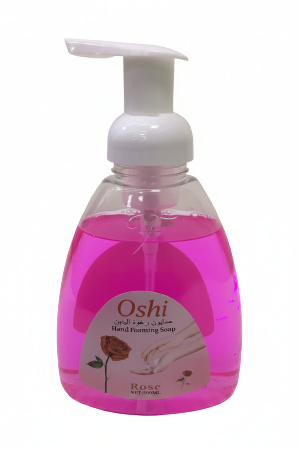 Hand soap bottle with a pink cap on a white background