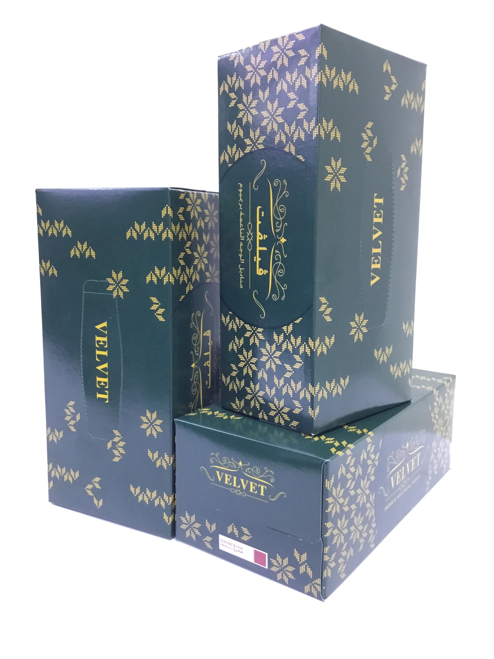 Blue decorative box with 'Velvet' branding on a white background