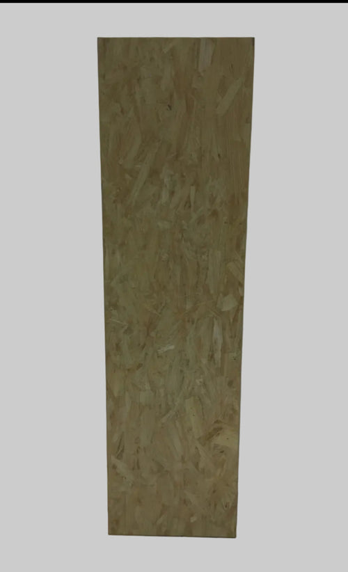 OSB board with labels on a white wall