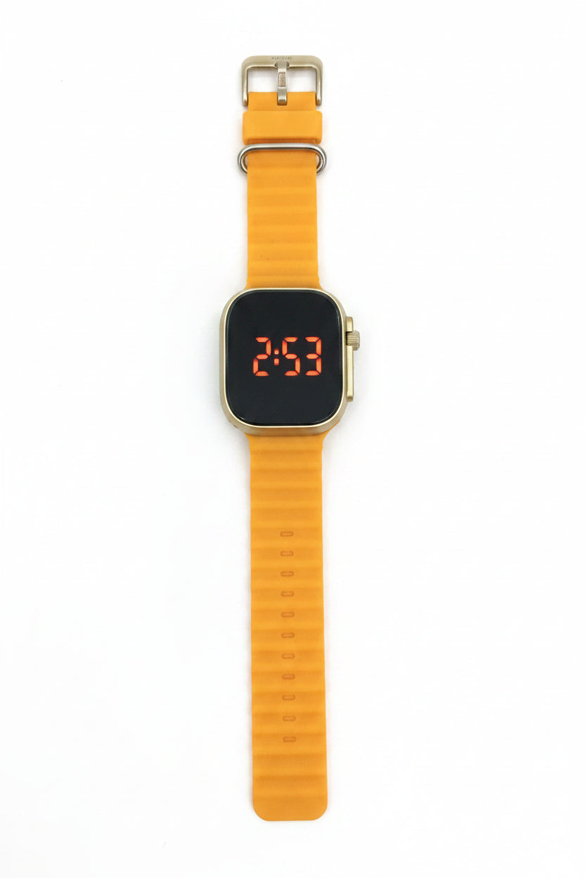 Orange Silicone Rubber Digital Smart Watch 0X9 - Durable & Comfortable