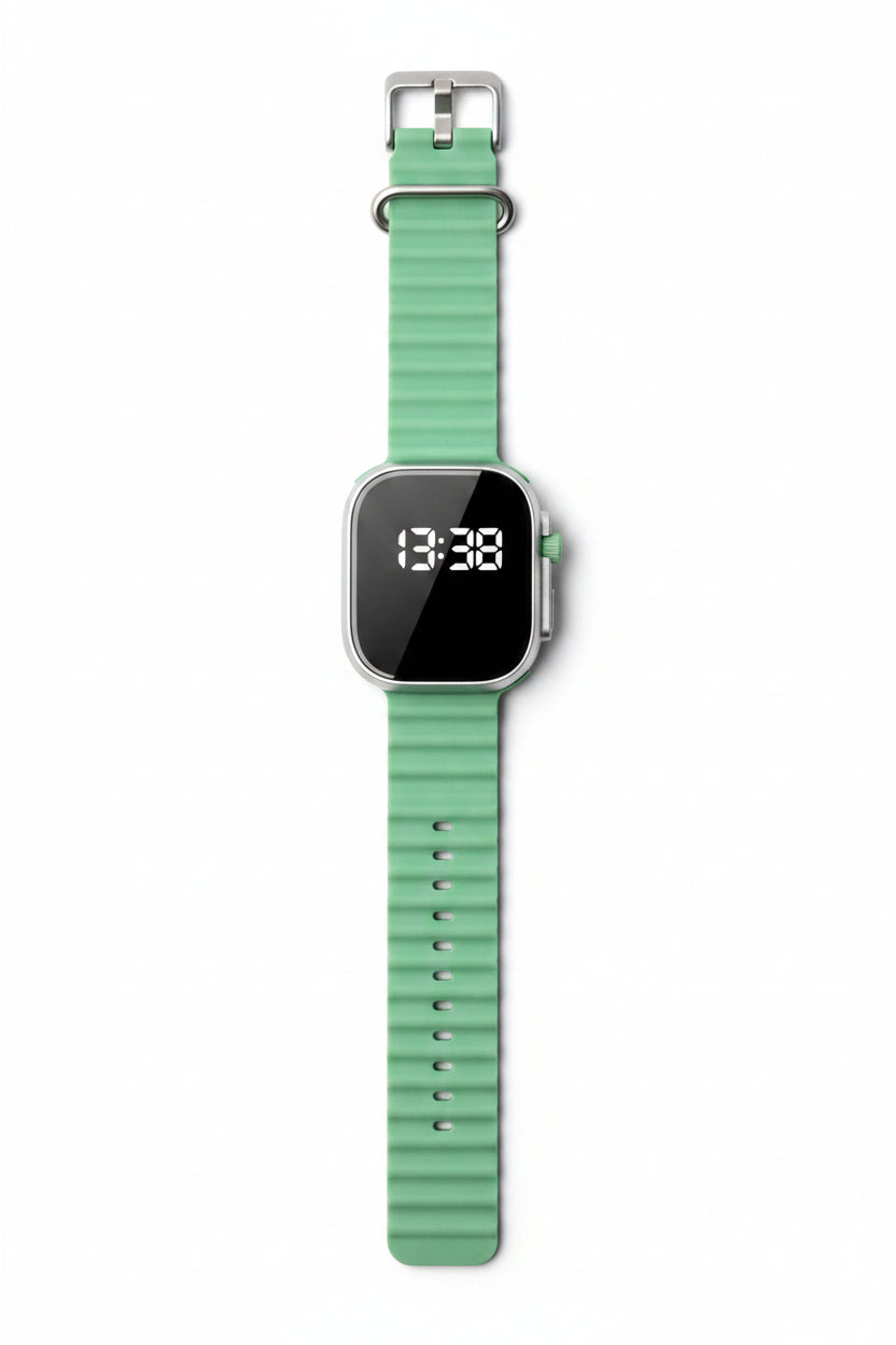 Light-Green Silicone Rubber Digital Smart Watch 0X10 - Durable & Comfortable