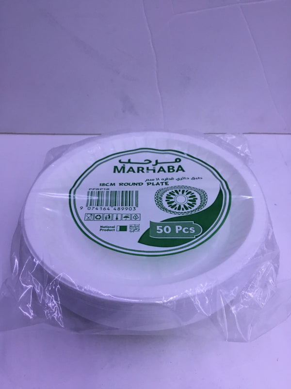 Marhaba 18CM Round White Plastic Plates