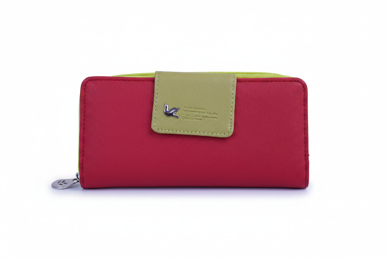 Women's Premium  Leather Wallet - Red-Yellow - Durable & Stylish Design