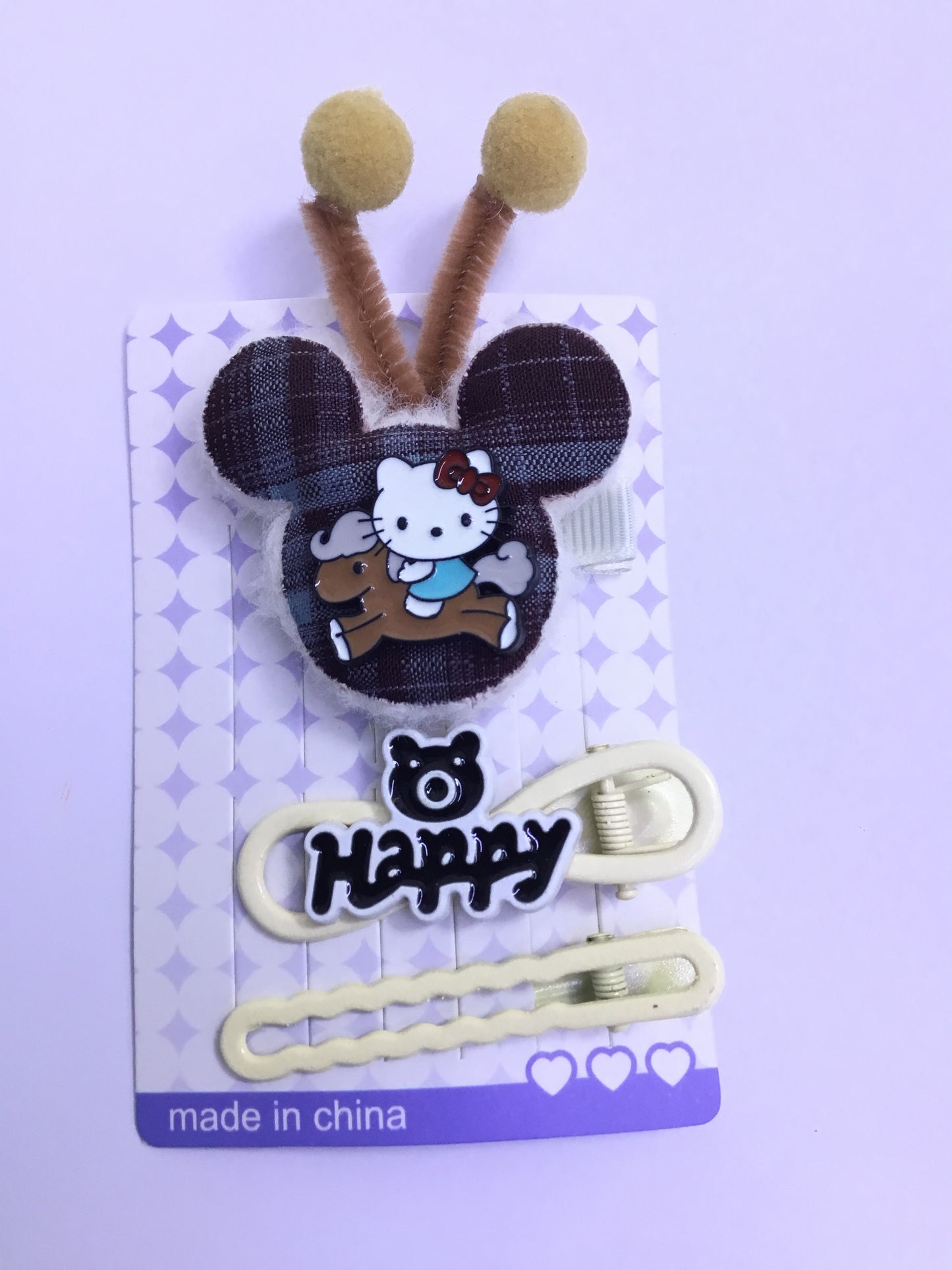 Sky-Brown Checked cartoon Hair Clip Set (3pcs)| Premium Quality | Best Sell Online