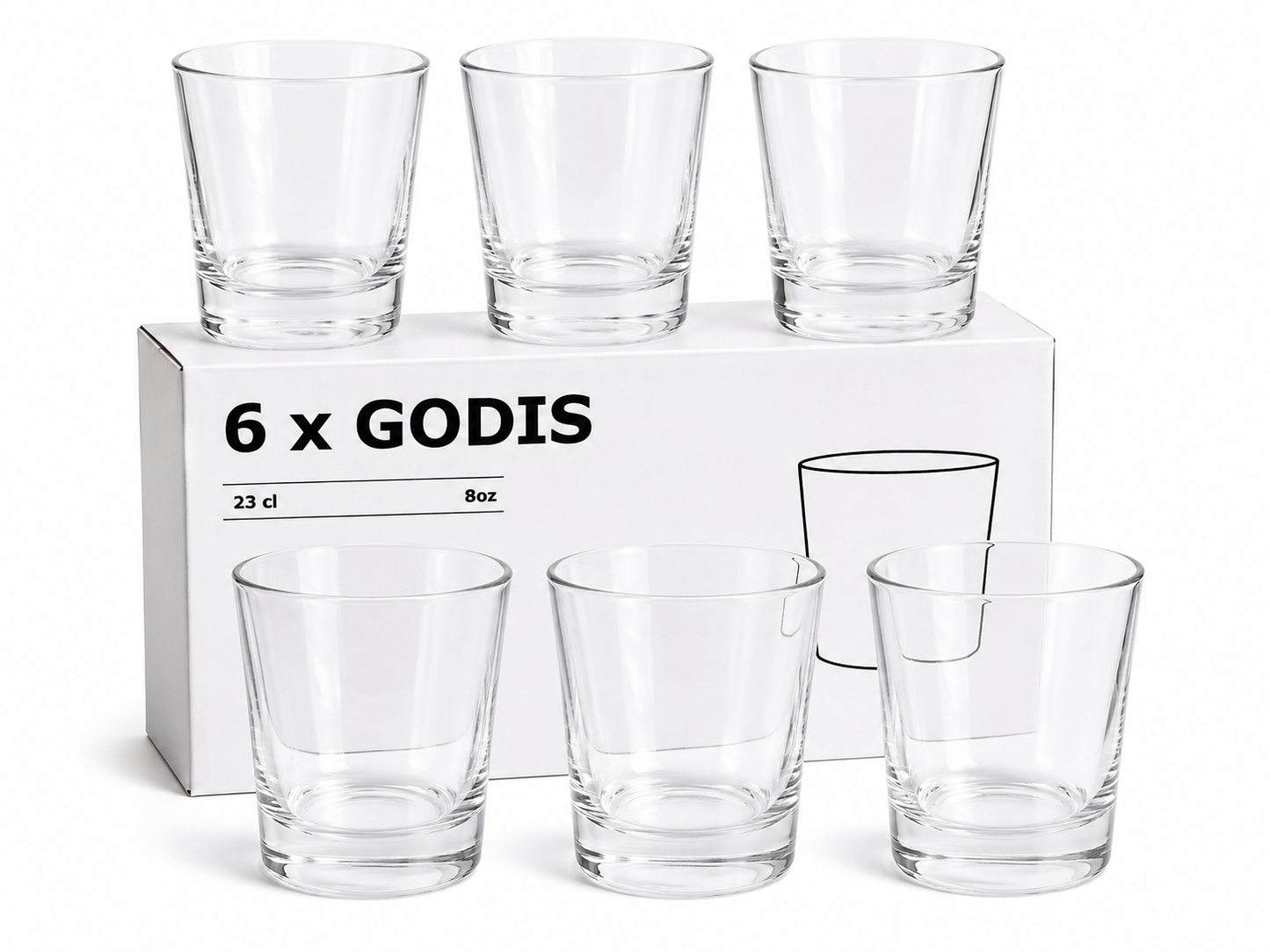 GODIS Clear Glass Tumbler Set – 6 Pieces (230ml)