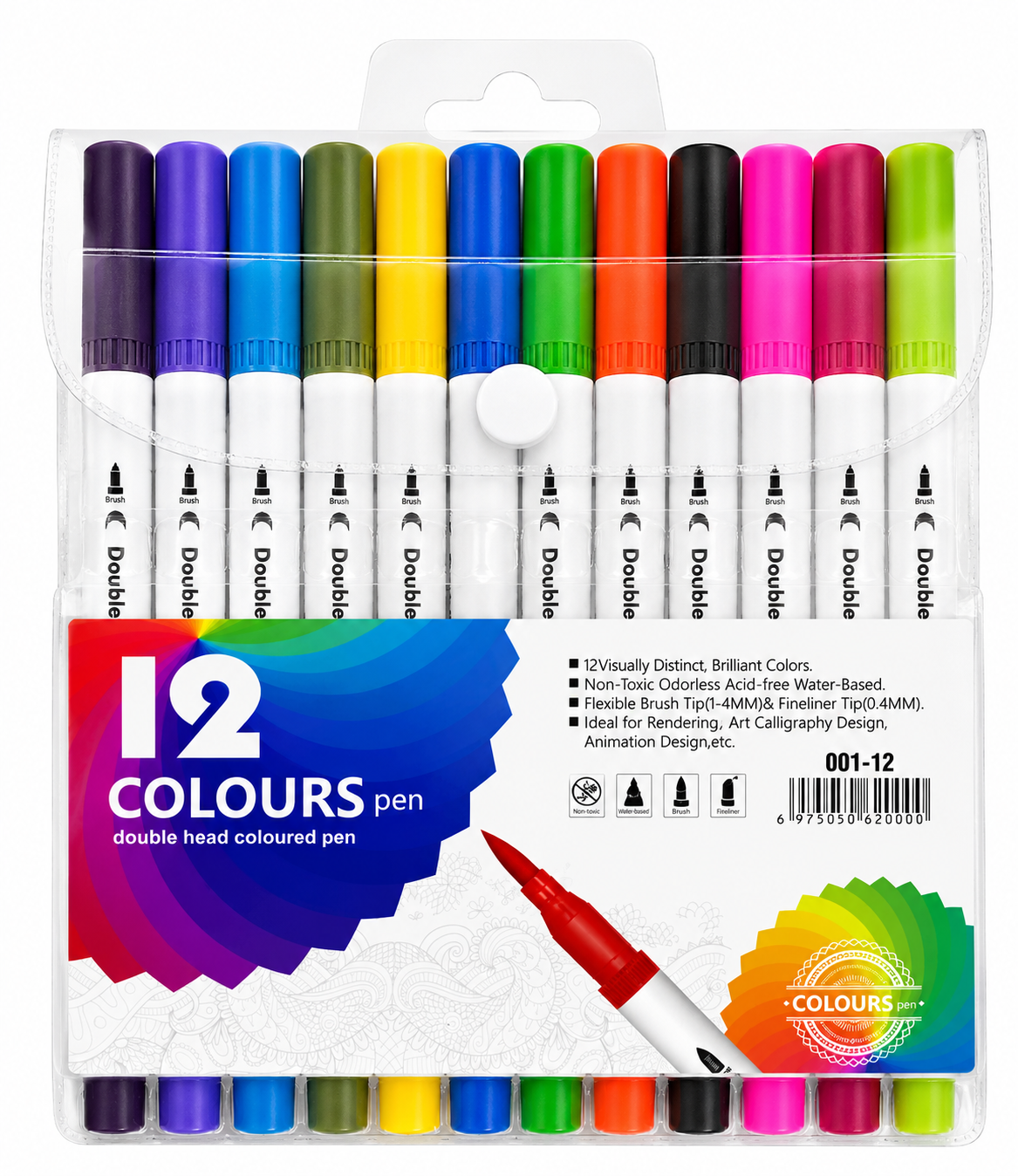 12 Colours Double Head Marker Pen Set - 001-12 Premium Quality - Best sell online