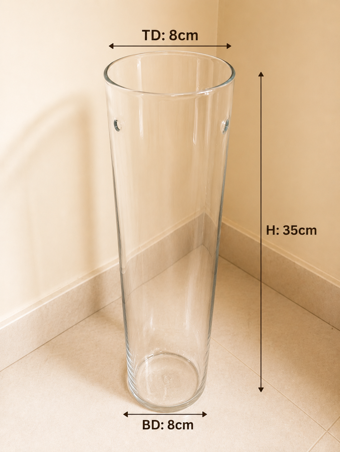 Clear Cylinder Glass Vase -02 | 8cm×35cm×8cm (small)