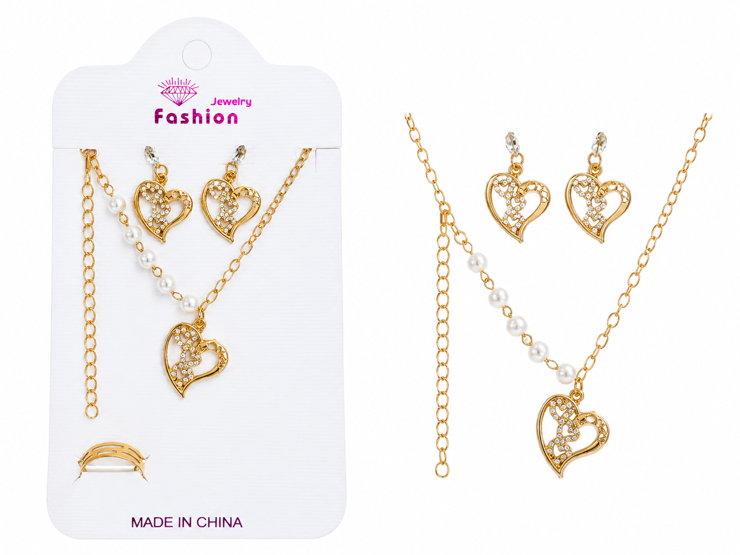 Luxury Heart Necklace Set - 8700BA - Best Sell Online