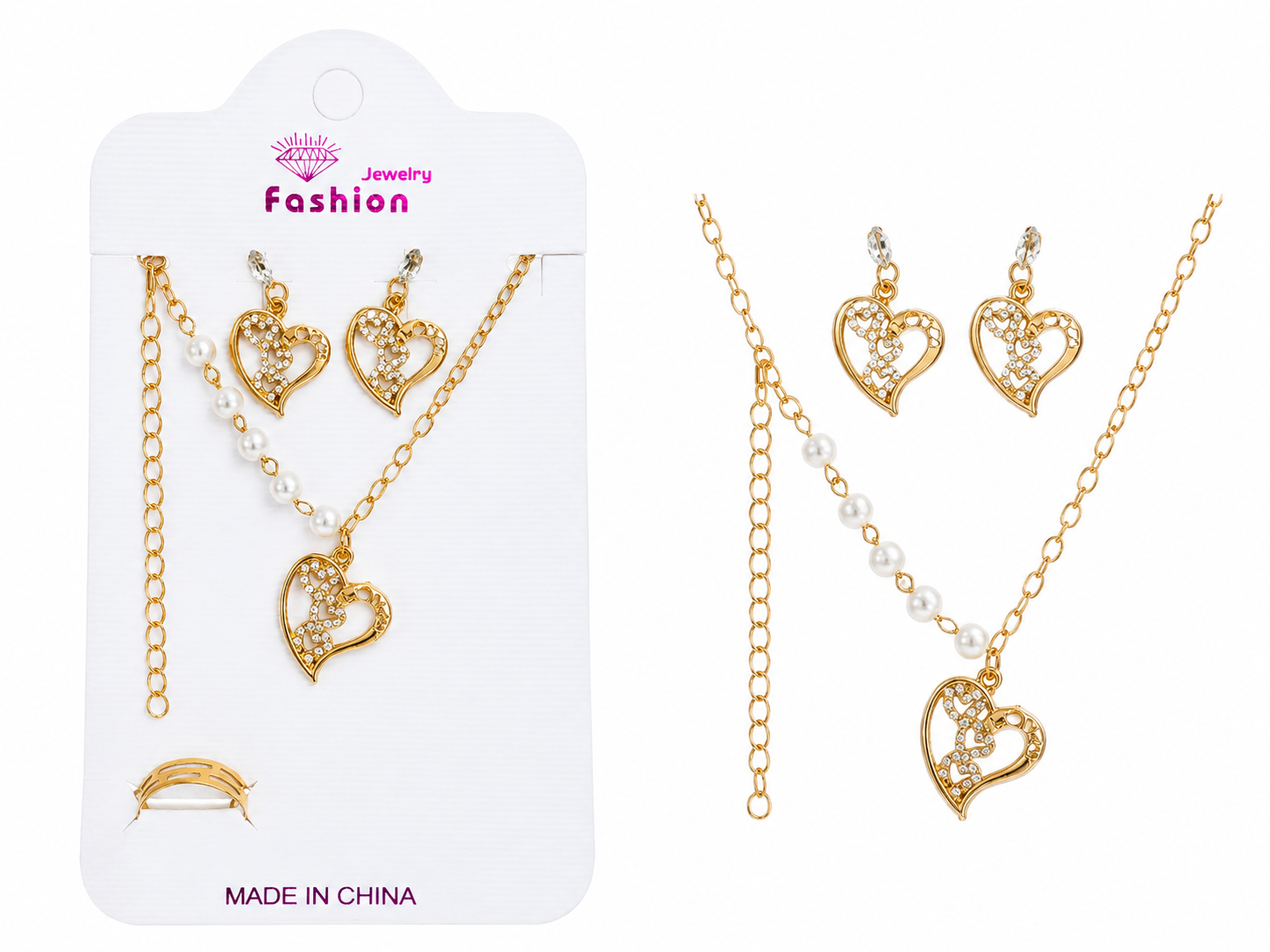 Luxury Heart Necklace Set - 8700BA - Best Sell Online