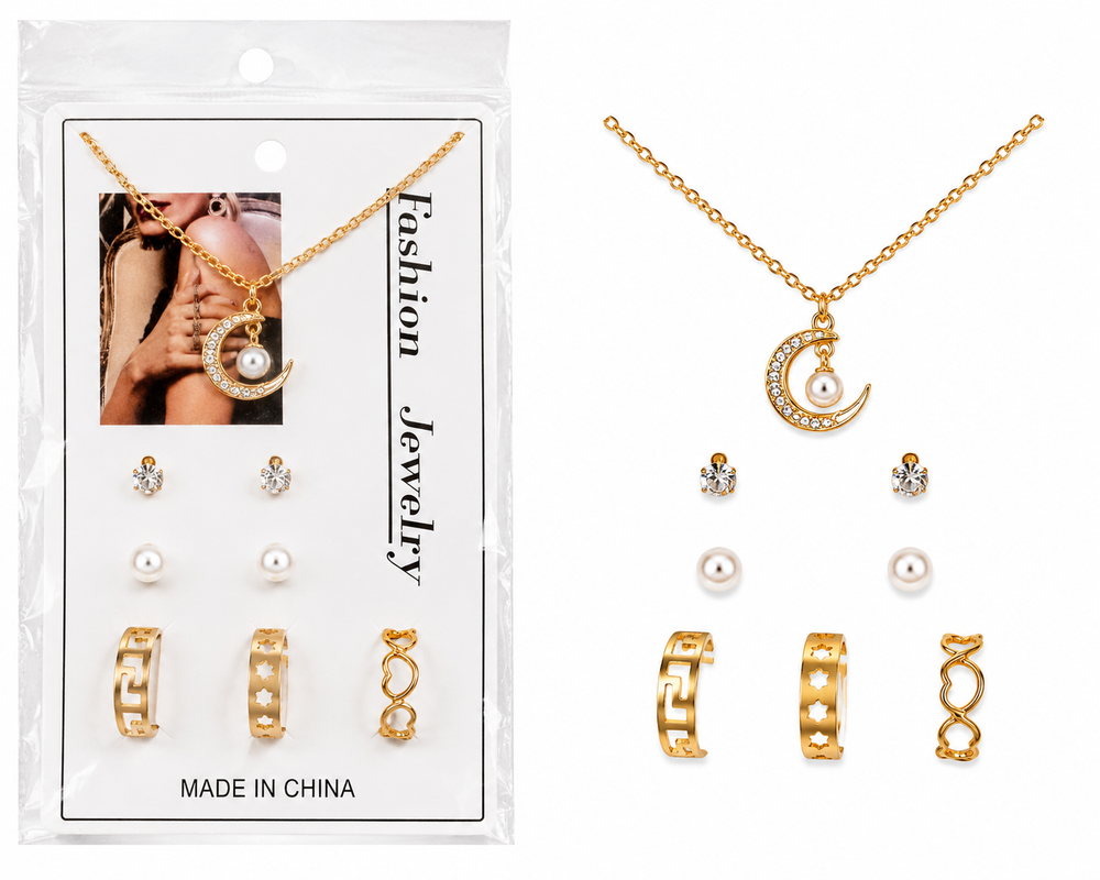 FR Golden Moonlight Necklace  Set - 0009EA - Best Sell Online