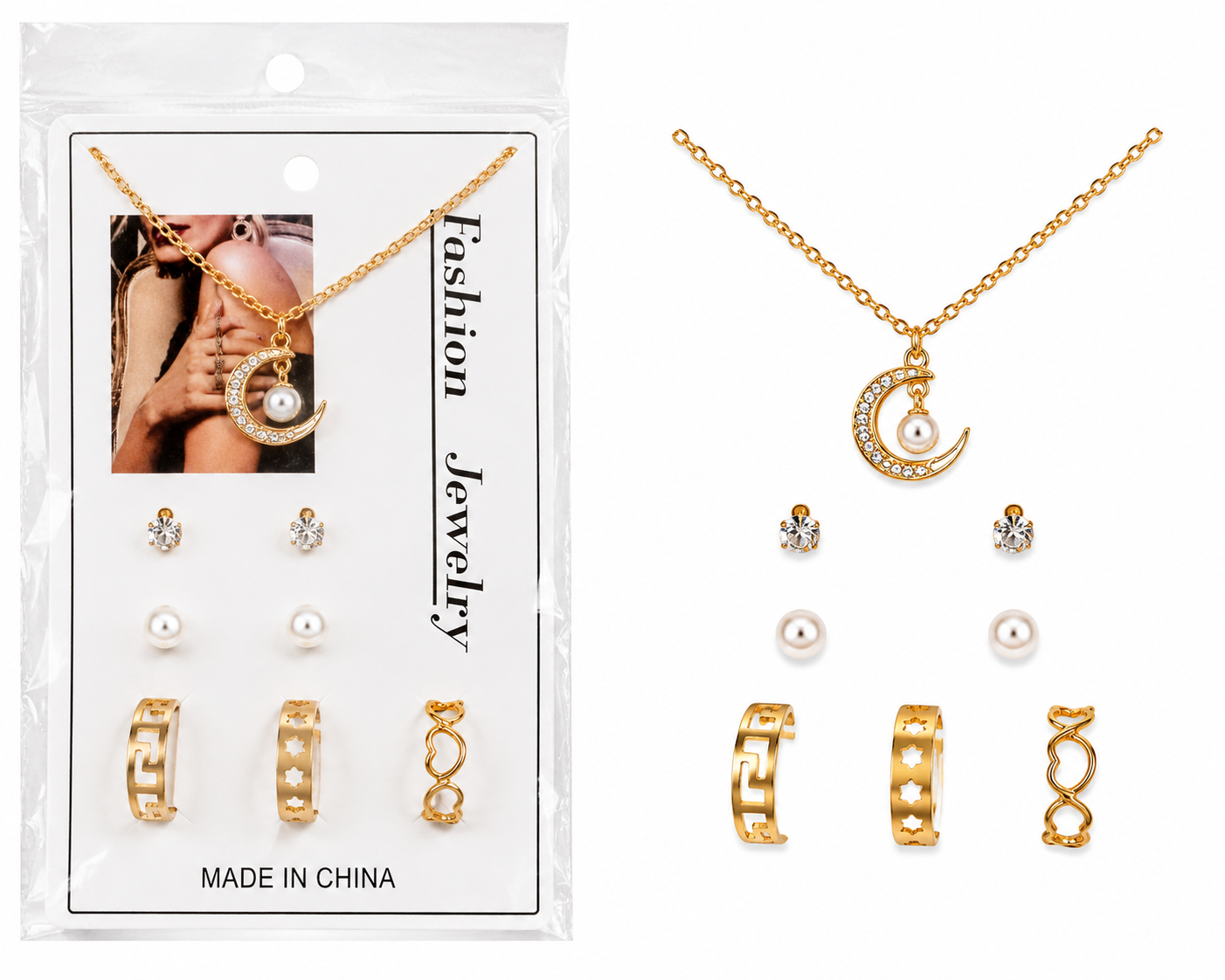 Golden Moonlight Necklace  Set - 0009EA - Best Sell Online