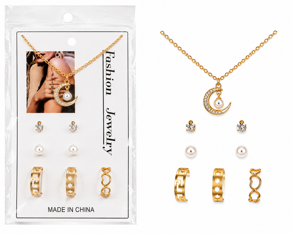 FR Golden Moonlight Necklace  Set - 0009EA - Best Sell Online