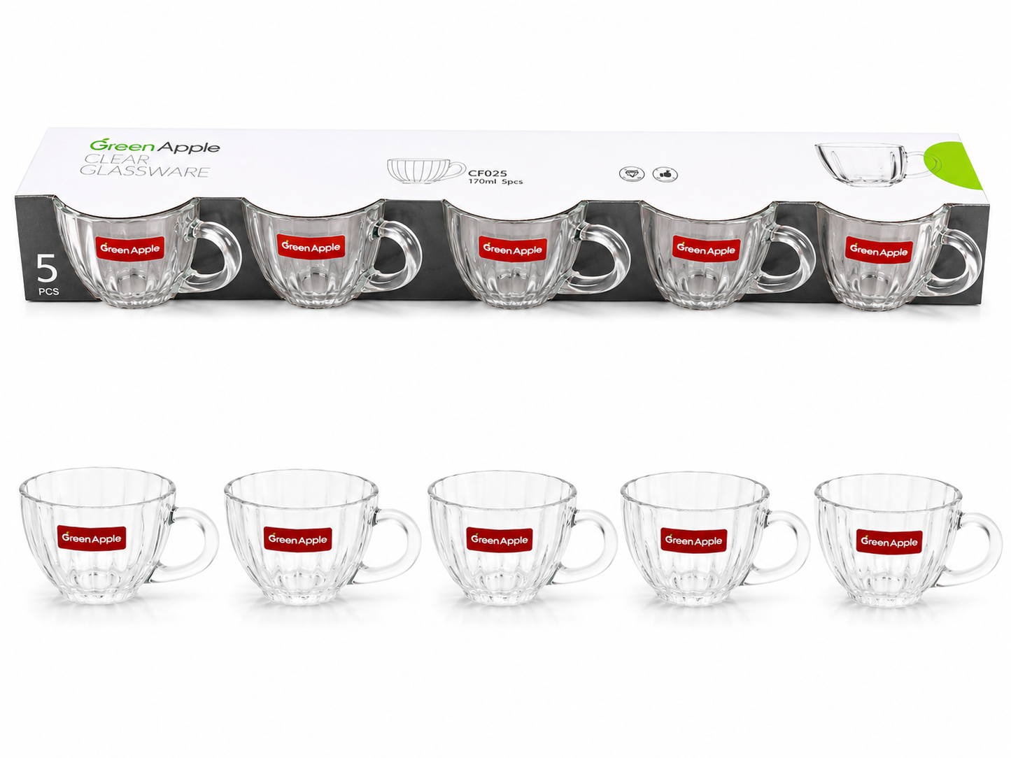 FR Elegant 5-Piece Green Apple Deli Tea Glass Set 170ml - CF025