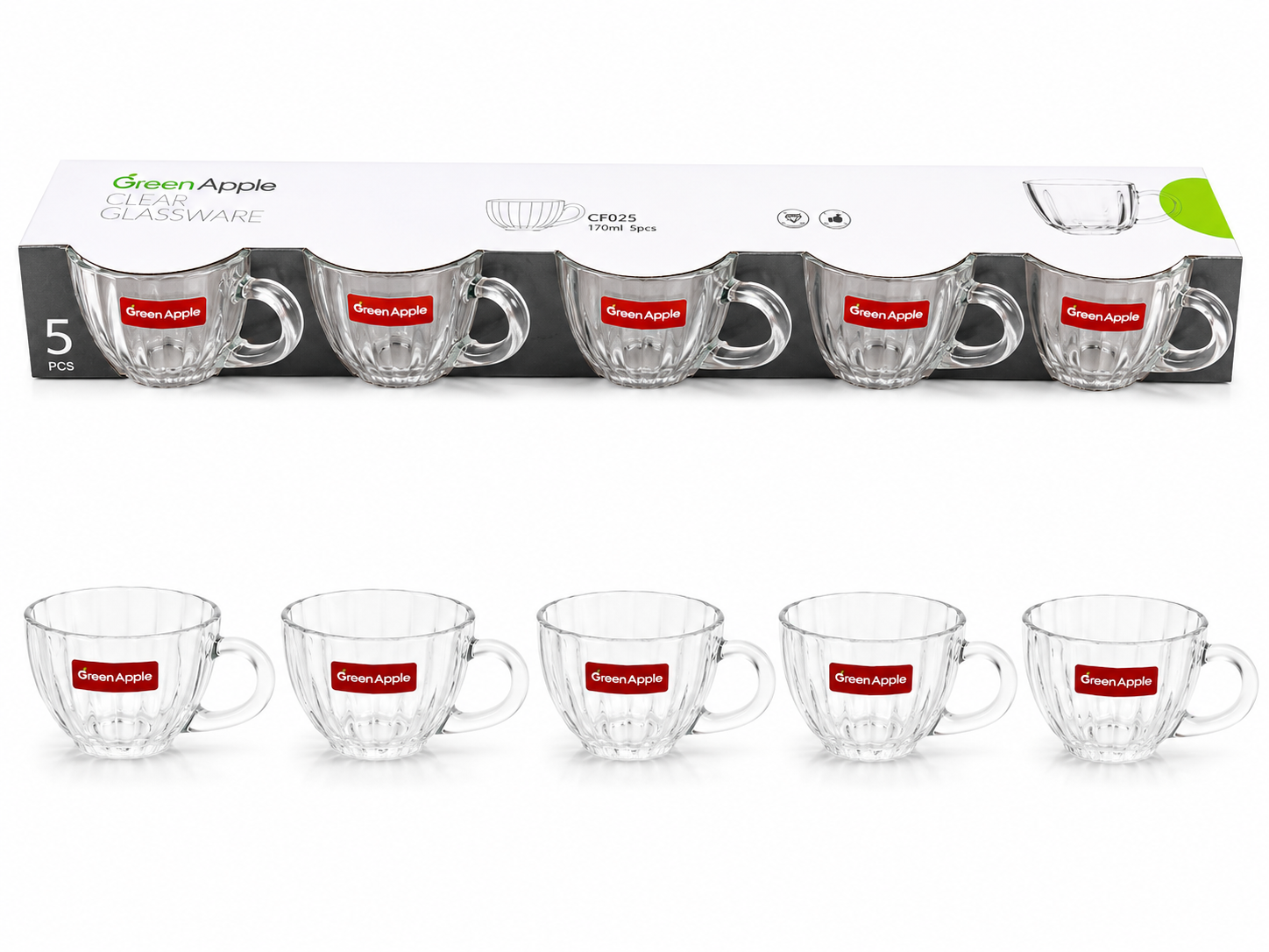 FR Elegant 5-Piece Green Apple Deli Tea Glass Set 170ml - CF025