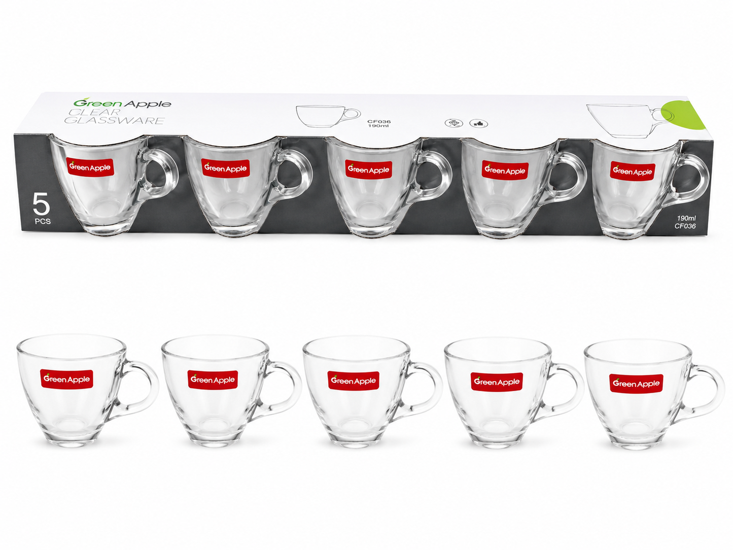 FR Premium 190ml Green Apple Deli Glass Tea Cups CF036