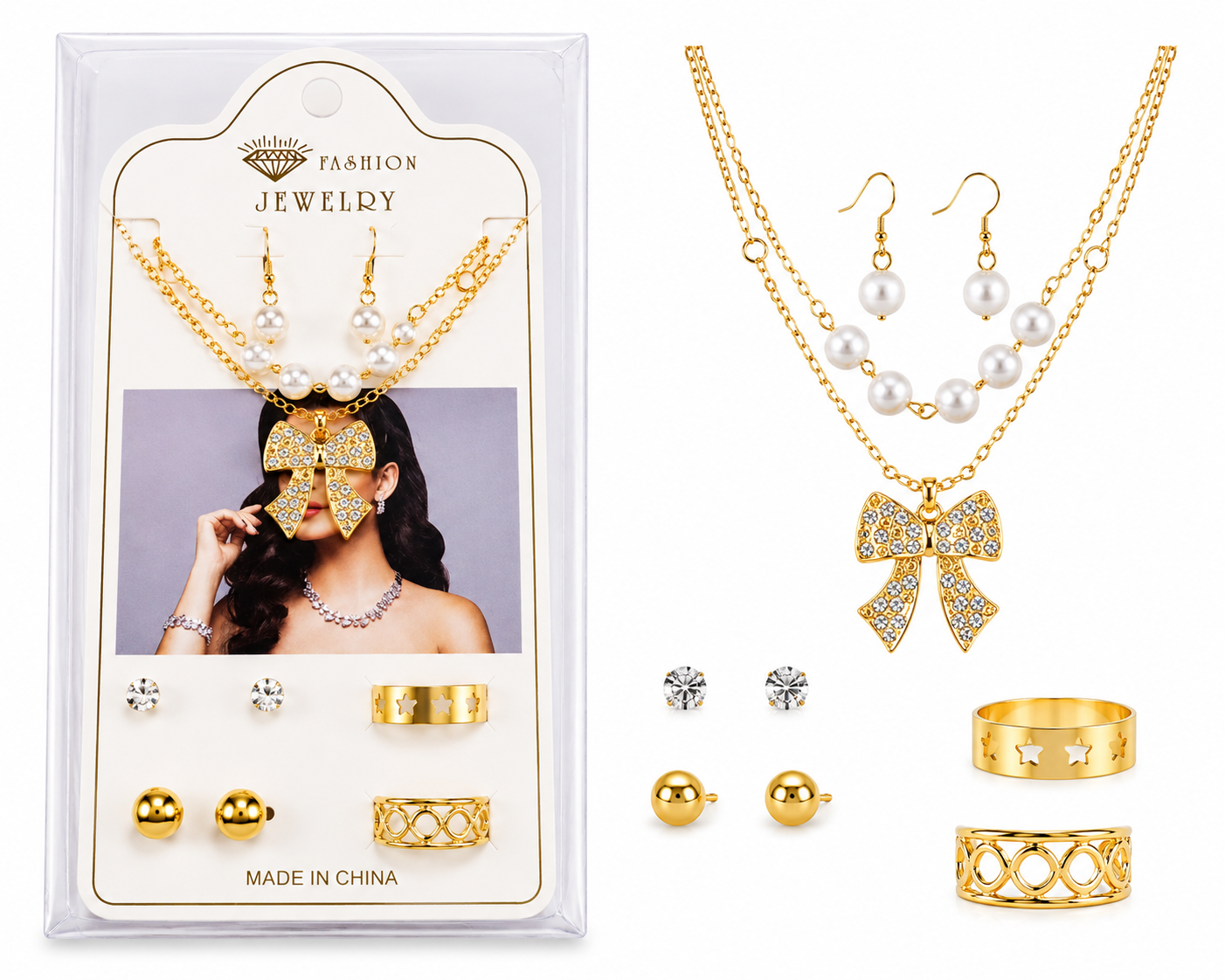 Crystal Ribbon Elegance Necklace Set - 0096KA - Best Sell Online