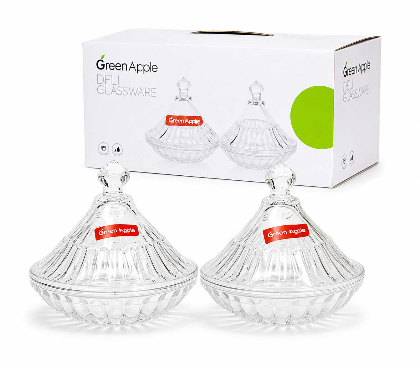 FR Set of 2 Green Apple Sugar Glass Bowls - TG1078-5B Premium