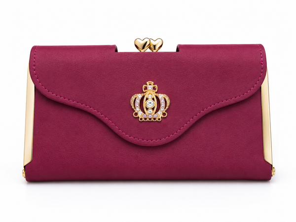Women's Premium Crown Leather Wallet - Maroon - Durable & Stylish Design