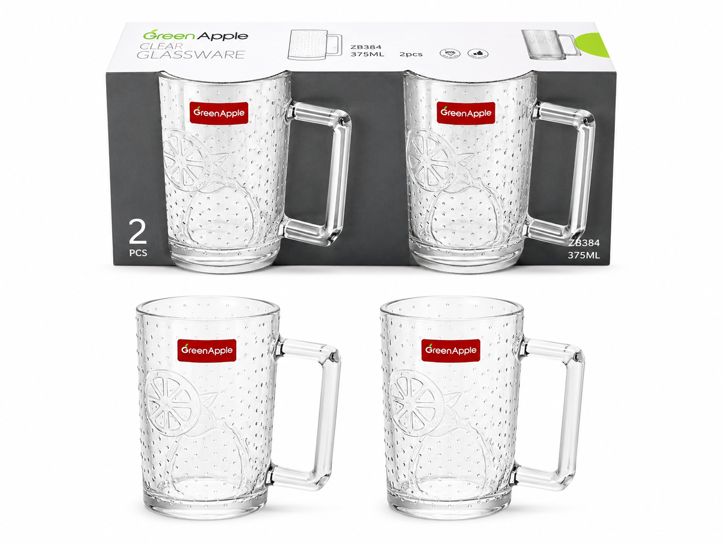 FR Premium 2x375ml Green Apple Juice Glass Set - Durable & Reliable