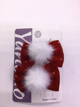 Yandwe Red Velvet Bow Hair Clip with Pom Pom - 08| Premium Quality | Best Sell Online